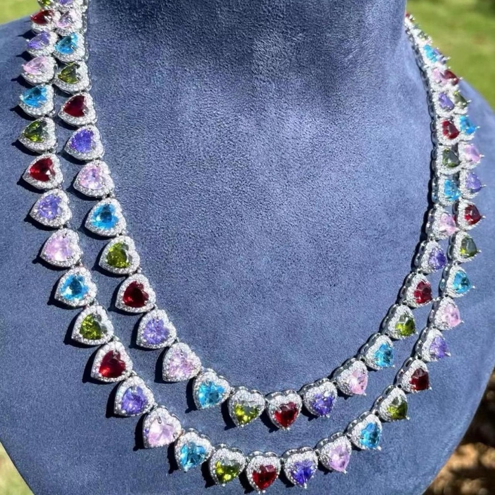 Multicolor Heart-Shaped Gemstone Necklace 16inch